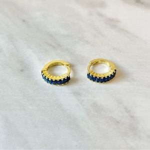 New 18K Gold Vermeil Sterling Silver 925 Blue Crystal Huggie Hoops earrings set